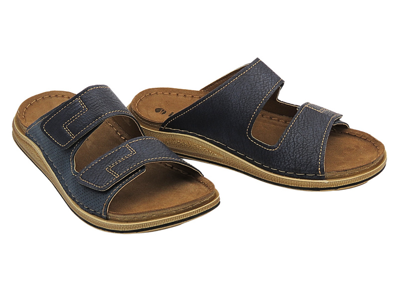 Wygodne klapki męskie z miękkiej skóry granatowe INBLU VE-07
