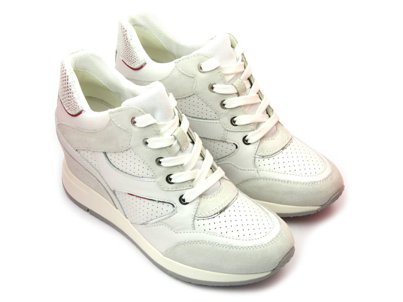 Sneakersy damskie na ukrytym koturnie - GEOX Respira D250QA, białe