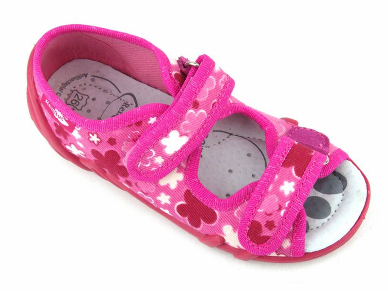 Sandałki dziecięce z profilowaną, skórzaną wkładką - Ren But 33-378P1547, różowe