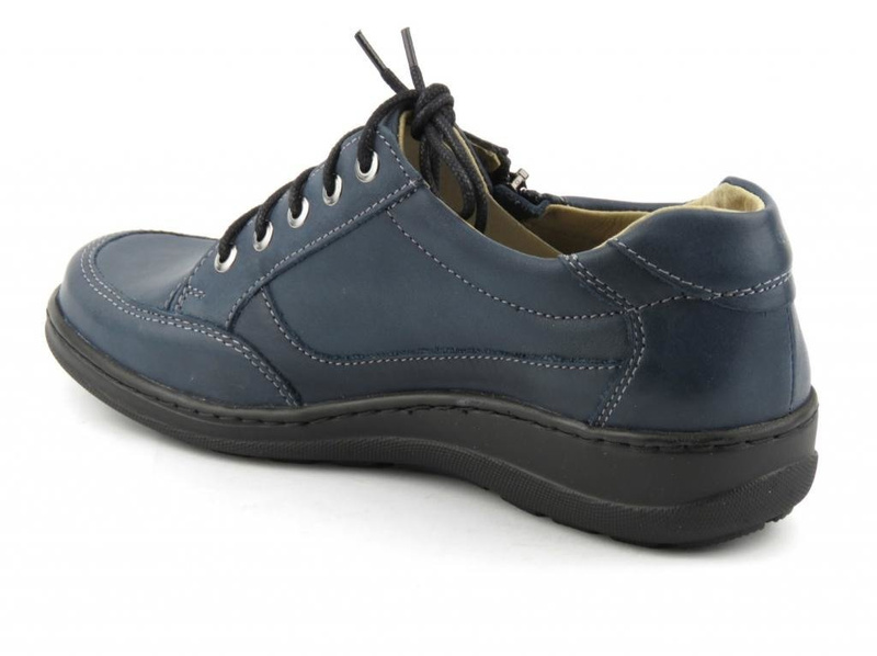 Sportowe, skórzane buty damskie - Helios Komfort 357, granatowe