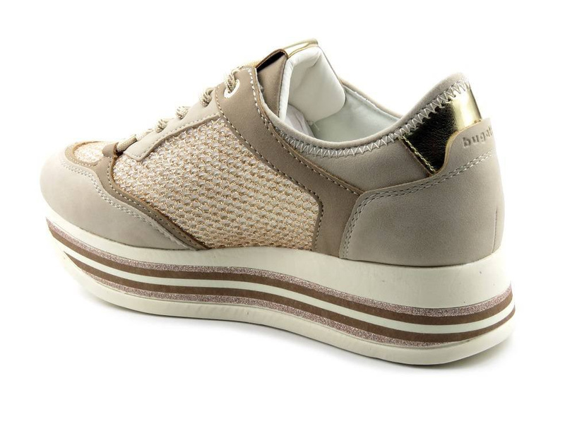 Sneakersy damskie na platformie - BUGATTI 431-88009-5454, beżowe, błyszczące