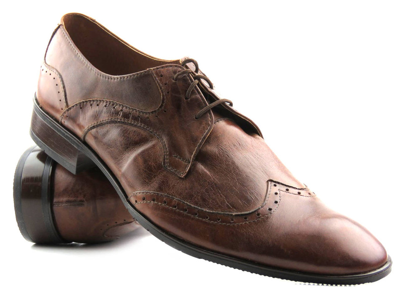 Skórzane półbuty, brogsy męskie MOSKAŁA A118, brązowe