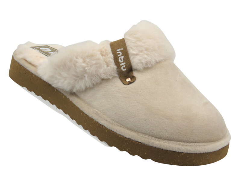 Miękkie kapcie damskie z futerkiem beżowe Inblu EY-32