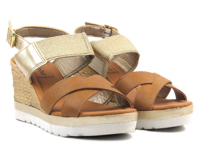 Sandały damskie na koturnie- INBLU FG-11, złote