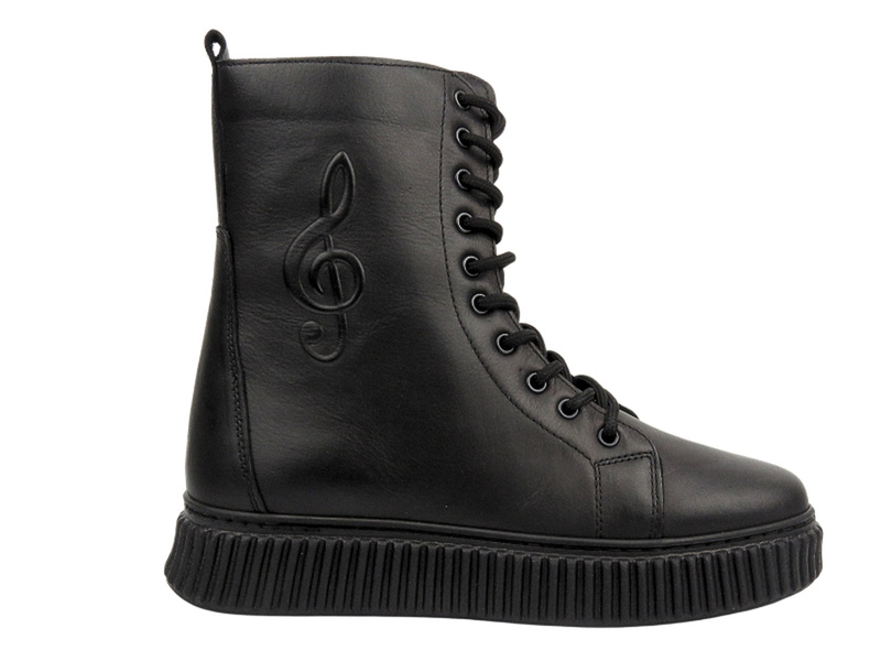 Botki damskie skórzane na platformie - VENEZIA A012LEBLOBB082, czarne