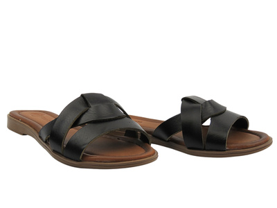 Skórzane klapki damskie czarne Cambell 25-64014