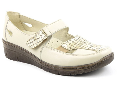 Miękkie, lekkie półbuty damskie Helios Komfort 379, kremowe