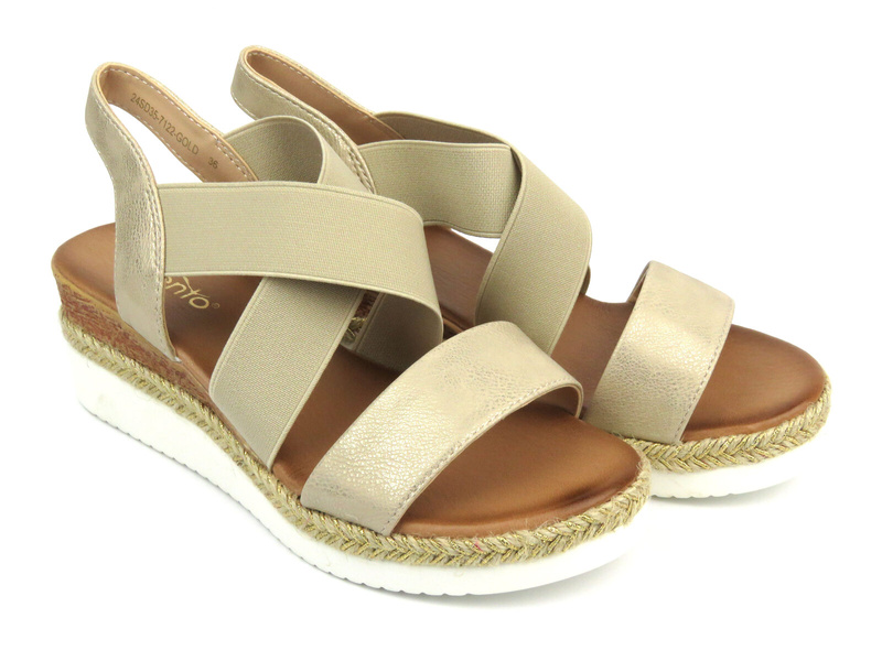 Sandały damskie na koturnie - Evento 24SD35-7122, złote