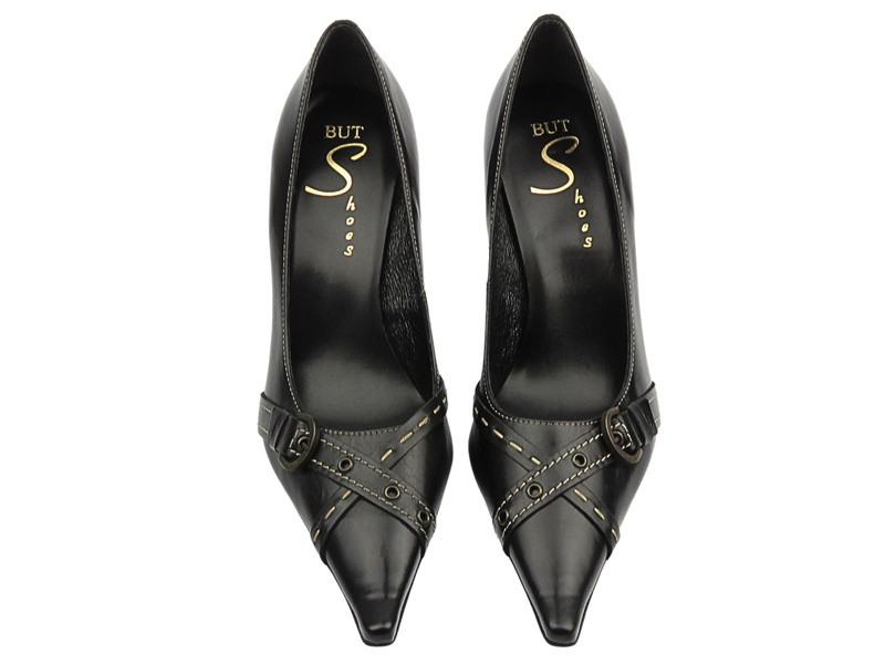 Skórzane czółenka damskie na szpilce - But-S B637A, czarne