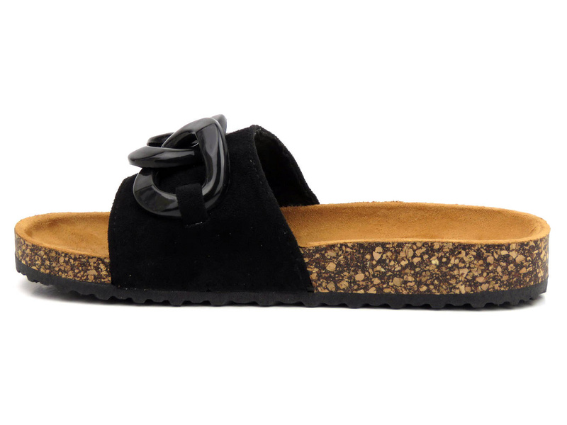 Płaskie klapki damskie z łańcuchem - Evento 22SD10-4802, czarne