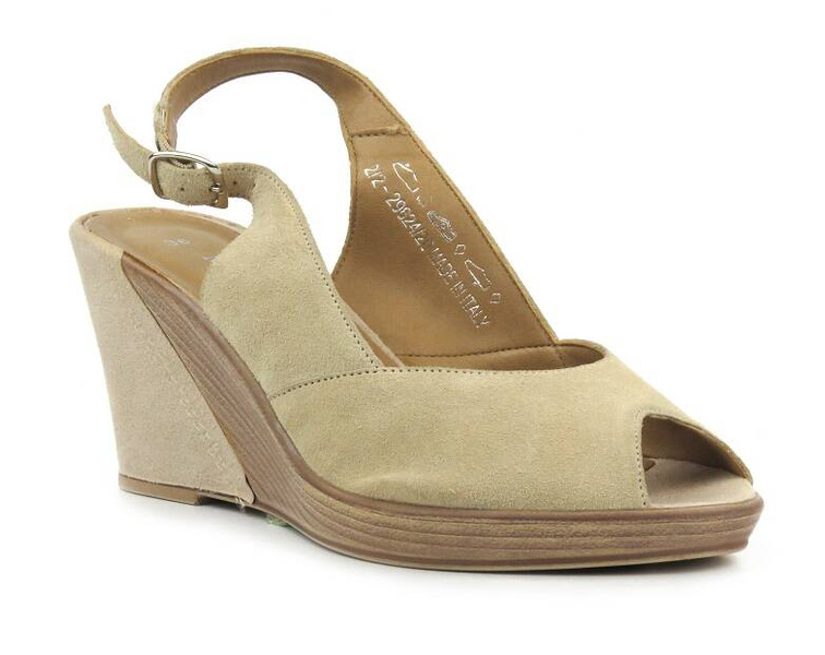 Sandały damskie na koturnie - Marco Tozzi 29624, beżowy