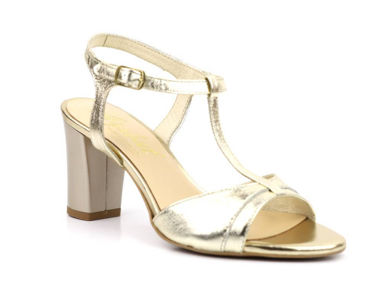 Sandały damskie na słupku - Agxbut 907, złote