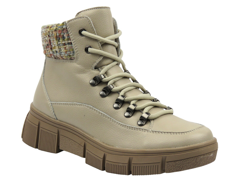 Skórzane trapery, botki damskie beżowe Cambell 25-19346