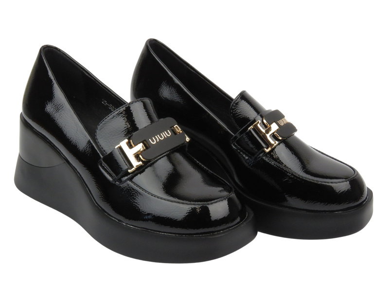 Eleganckie Mokasyny Damskie Vinceza 58337, Czarne lakierowane