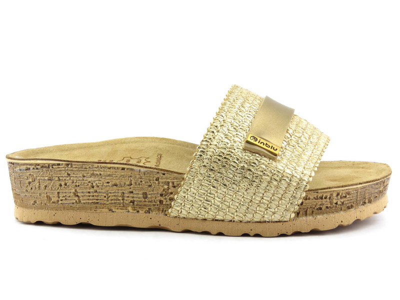 Klapki damskie ze skórzaną wkładką - INBLU NM-25, platynowe