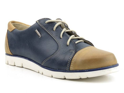 Skórzane, sznurowane półbuty damskie - Helios Komfort 437, granatowe