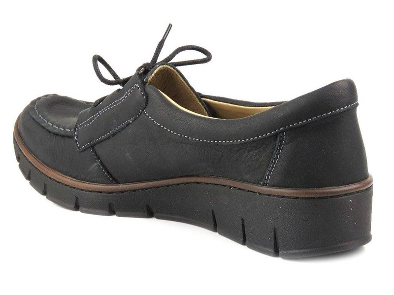 Skórzane półbuty damskie z wiązaniem - HELIOS Komfort 338, czarne