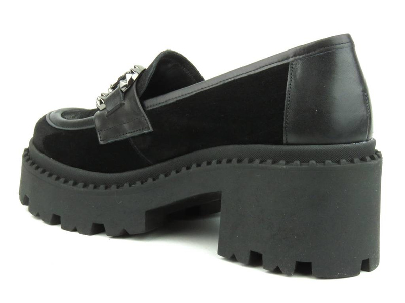 Półbuty, loafersy damskie na platformie - UNCOME 37102, czarne