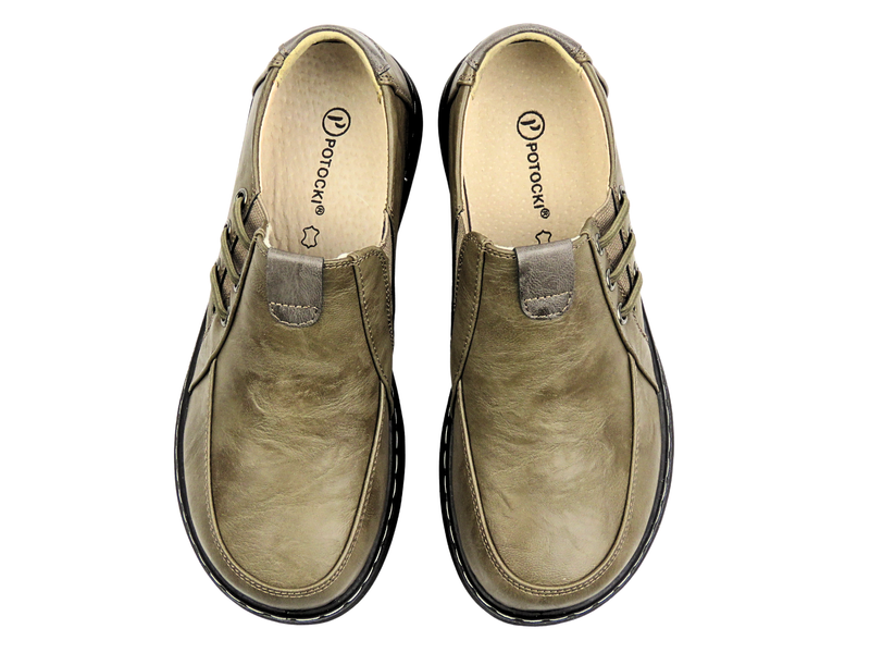 Wsuwane półbuty damskie khaki Potocki 25-90353