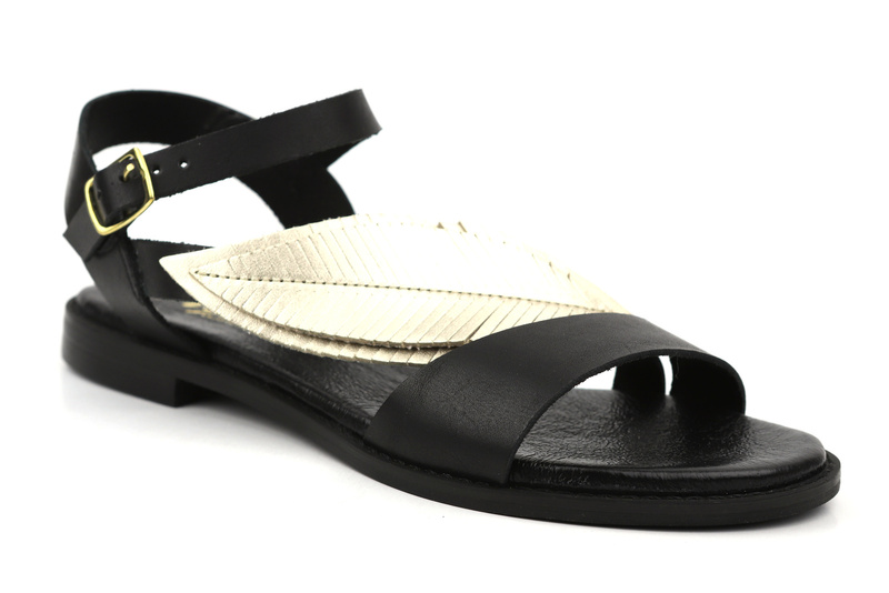 Sandały damskie z ozdobnym liściem - Agxbut 806, czarne