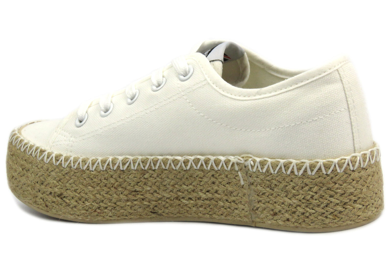 Trampki damskie z plecioną podeszwą- LEE COOPER LCW-24-44-2410L, białe