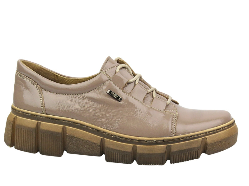 Półbuty Damskie Ze Skóry Naturalnej Helios 407 Jasny Beż Sznurowane