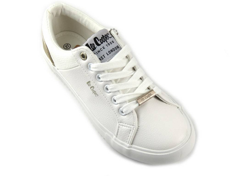 Sneakersy, trampki damskie Lee Cooper 042, białe ze złotem