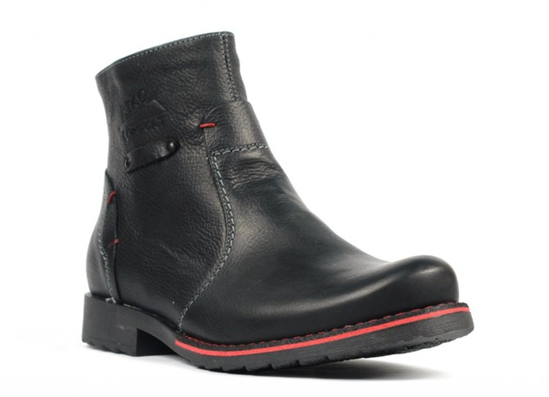 Skórzane botki męskie ocieplone wełną - Riko 607, czarne