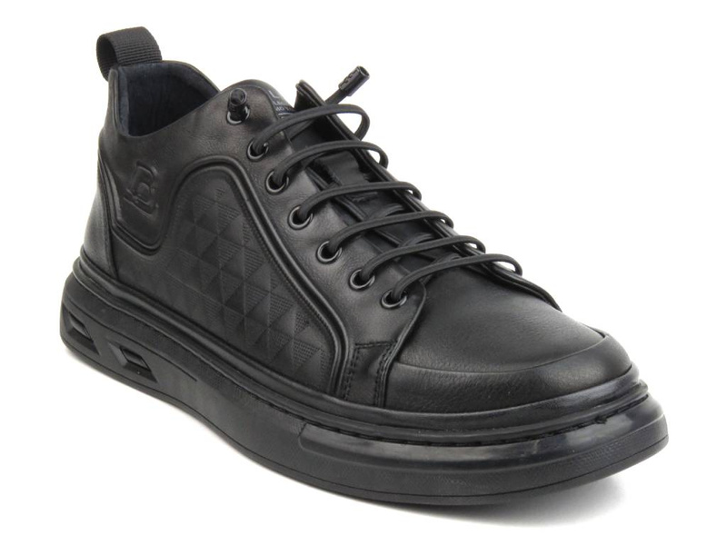 Skórzane sneakersy męskie - JOHN DOUBARE 7VJ01, czarne