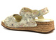 Skórzane sandały damskie na rzepy - Helios 138, ecru w kwiaty