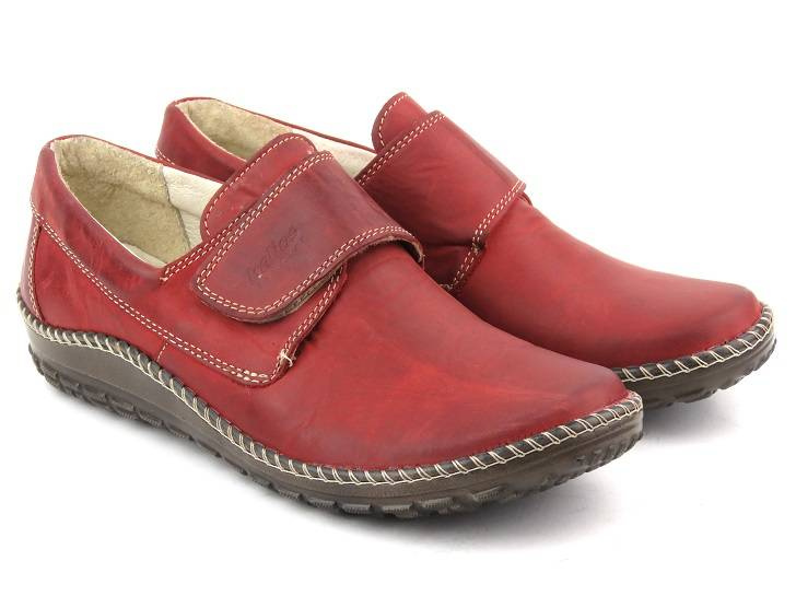Wygodne półbuty damskie z zapięciem na rzep - HELIOS Komfort J-03, bordowe