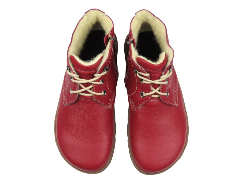 Wygodne, wełniane botki damskie BareFoot - Helios Komfort 501P, czerwone