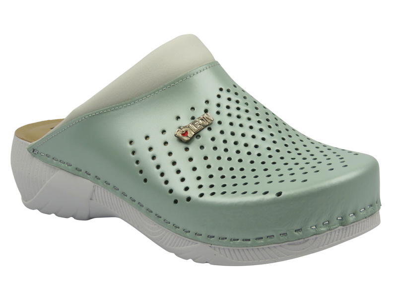 Skórzane klapki damskie zielone Leon 3400