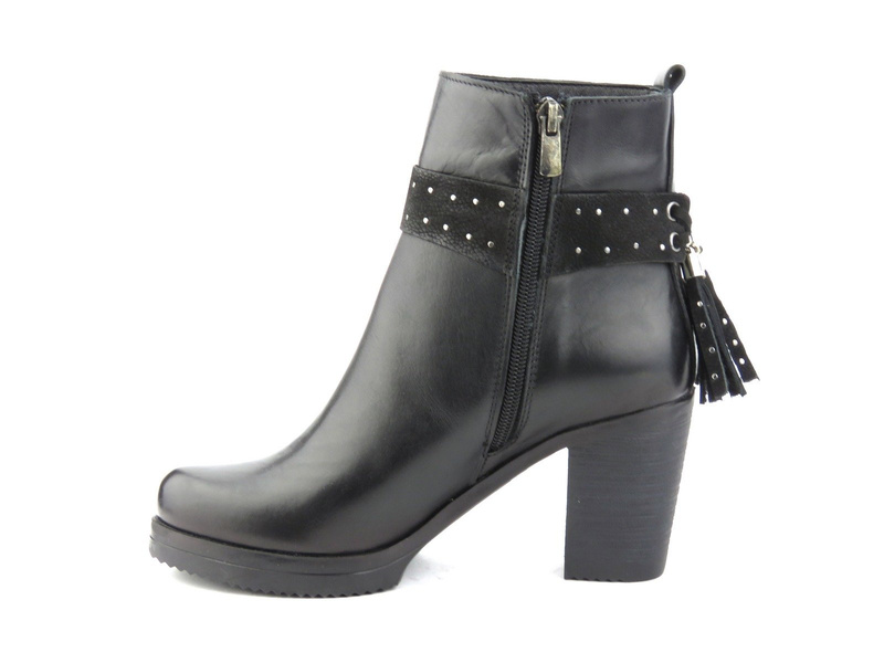 Skórzane botki damskie na słupku - Venezia 1353101, czarne