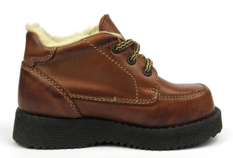 Skórzane trzewiki dziecięce z grubą wełną - Helios 207W, brązowe