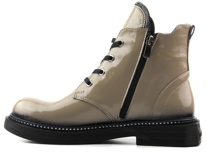 Botki damskie ze skóry lakierowanej - VENEZIA 03-VAN MINK, beżowe