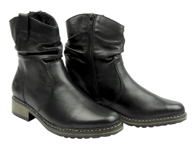 Botki damskie ocieplane - RIEKER Z6883-00, czarne