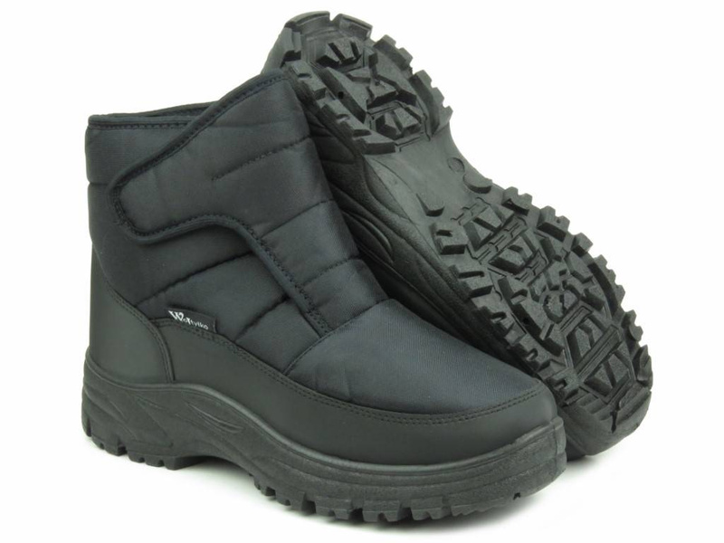 Ciepłe śniegowce męskie na rzepy - Wojtyłko 23208, czarne