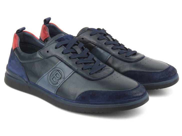 Buty męskie sportowe skórzane - JOHN DOUBARE QA537WIA-AB59, granatowe
