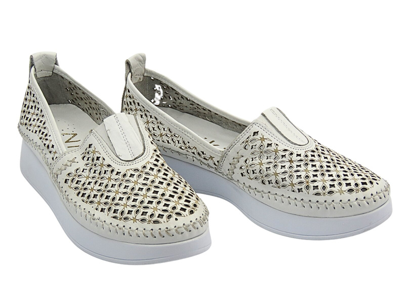 Ażurowe półbuty damskie białe Nika Komfort H0712