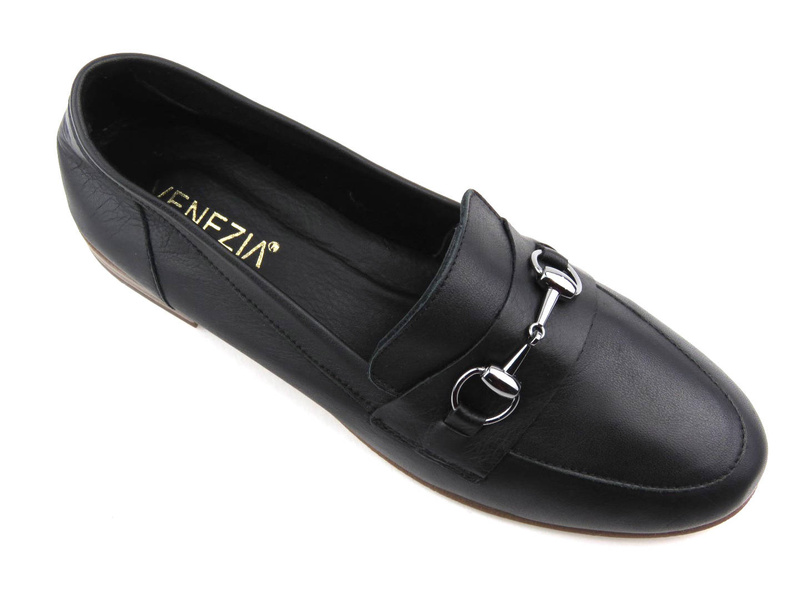 Mokasyny pensówki damskie z miękkiej skóry - VENEZIA 2001S, czarne
