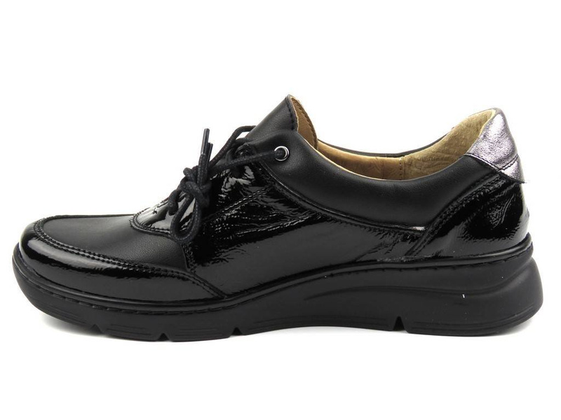 Lekkie, wygodne półbuty damskie ze skór licowej i lakierowanej - HELIOS Komfort 386, czarne