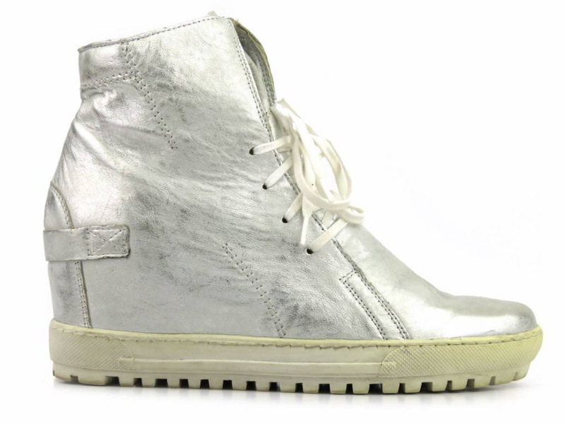 Sneakersy, botki damskie na ukrytym koturnie - Eksbut 3975, srebrne