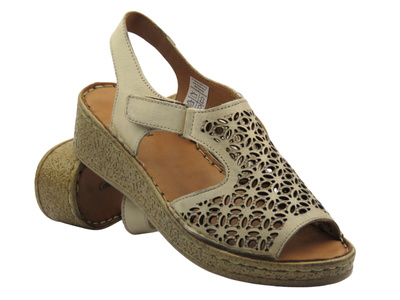 Sandały damskie na  koturnie - Comfortabel 710226-08, beżowe