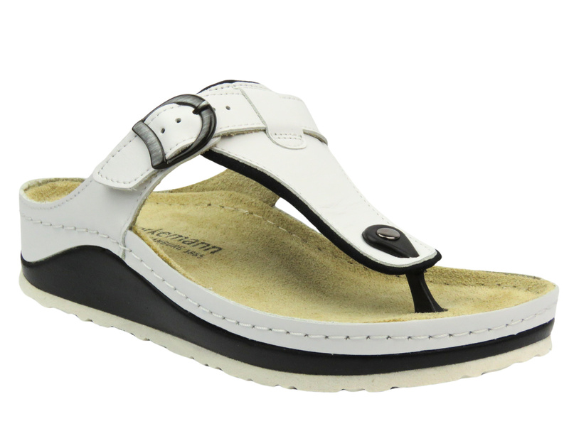 Skórzane klapki damskie - BERKEMANN Mila 01351-100, białe