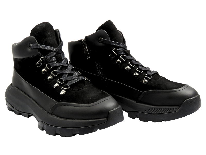 Skórzane sneakersy męskie - JOHN DOUBARE QH6012-204L-G1247, czarne