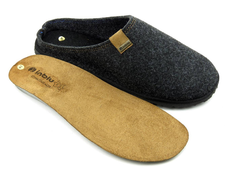 Ciepłe kapcie męskie z wyjmowaną, skórzaną wkładką - INBLU SI-01, grafit