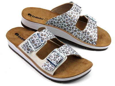 Beżowe klapki ze wzorzystymi paskami - INBLU CP-10