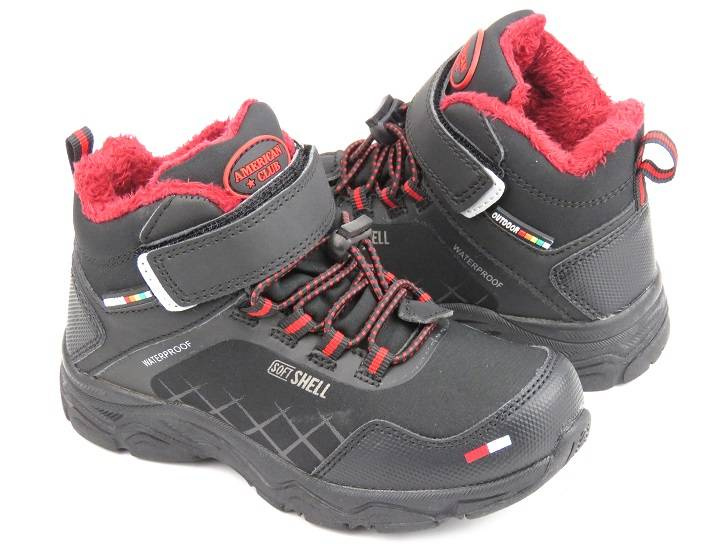 Śniegowce, trapery dziecięce - AMERICAN CLUB HL 28/22, czarne z czerwienią