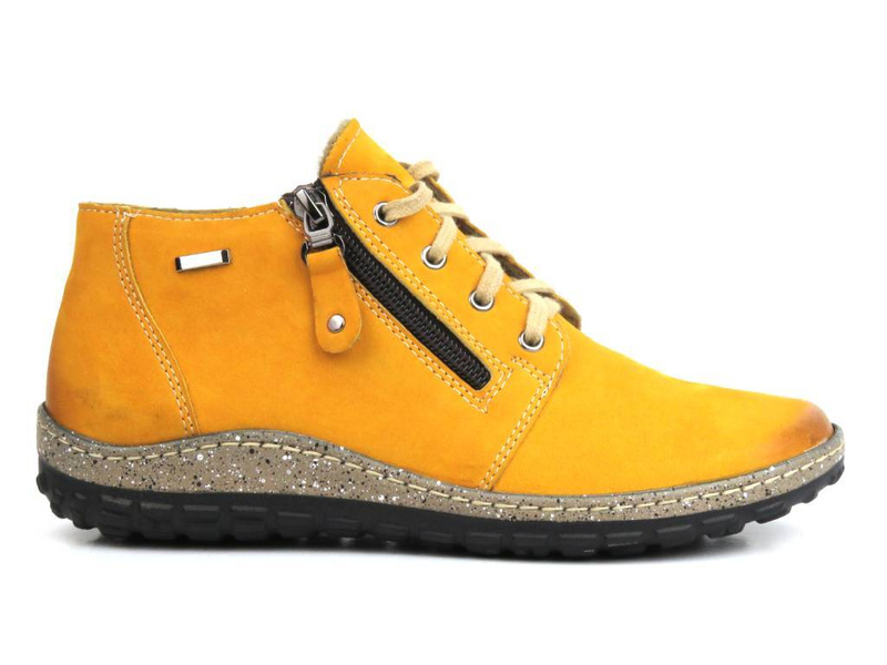 Skórzane botki damskie - Blu 1055, musztardowe